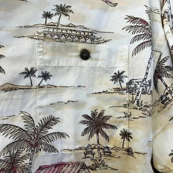Moda Campia Moda Mens Vintage 90s Hawaiian Tiki Hut Shirt Size XL Beige SP EXC - Picture 6 of 11